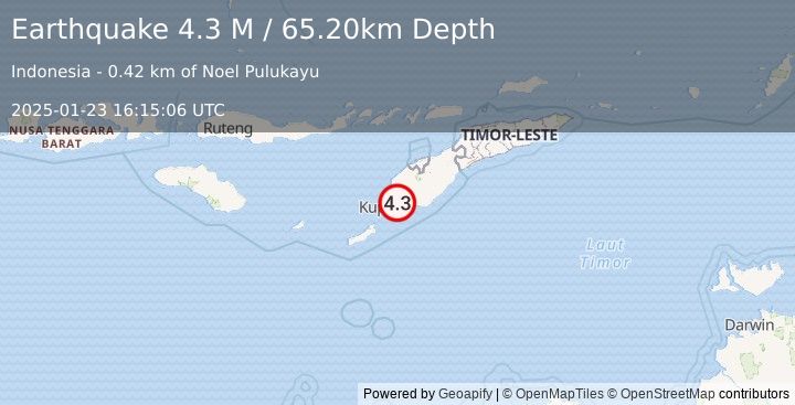 Earthquake Timor Region (4.3 M) (2025-01-23 16:15:06 UTC)