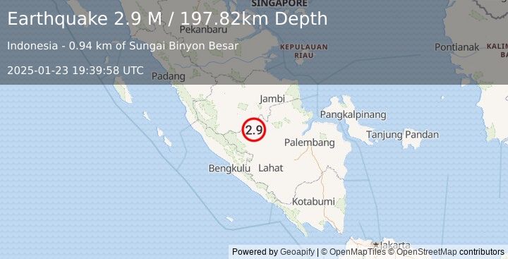 Earthquake Southern Sumatra, Indonesia (2.9 M) (2025-01-23 19:39:58 UTC)