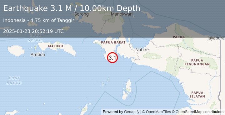 Earthquake West Papua Region, Indonesia (3.1 M) (2025-01-23 20:52:19 UTC)