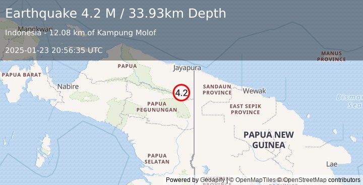 Earthquake West Papua, Indonesia (4.2 M) (2025-01-23 20:56:35 UTC)