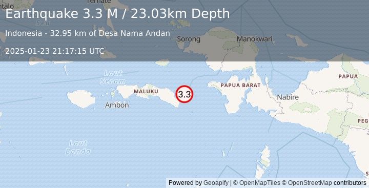 Earthquake West Papua Region, Indonesia (3.4 M) (2025-01-23 21:17:16 UTC)