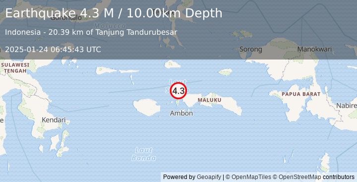 Earthquake Ceram Sea (4.3 M) (2025-01-24 06:45:43 UTC)