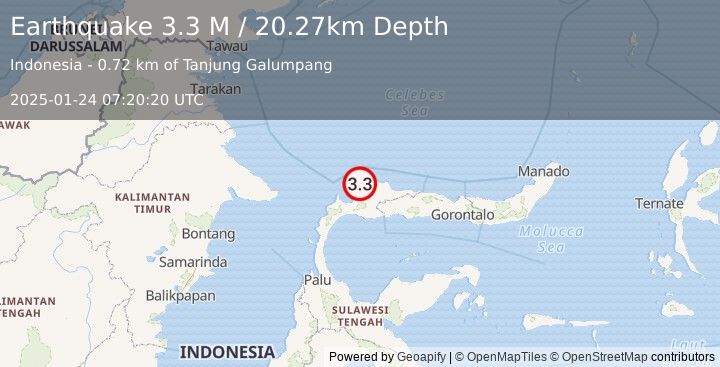 Earthquake Minahassa Peninsula, Sulawesi (3.3 M) (2025-01-24 07:20:20 UTC)