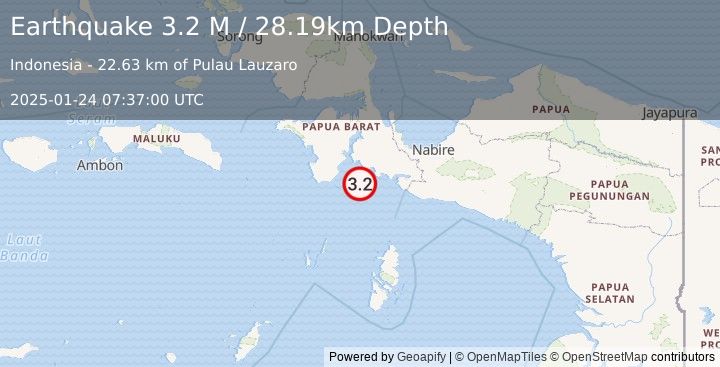 Earthquake West Papua Region, Indonesia (3.2 M) (2025-01-24 07:37:00 UTC)