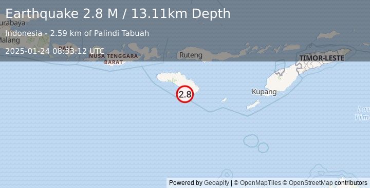 Earthquake Sumba Region, Indonesia (2.8 M) (2025-01-24 08:33:12 UTC)