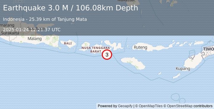 Earthquake Sumbawa Region, Indonesia (3.0 M) (2025-01-24 12:21:37 UTC)