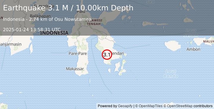 Earthquake Sulawesi, Indonesia (3.1 M) (2025-01-24 13:58:31 UTC)