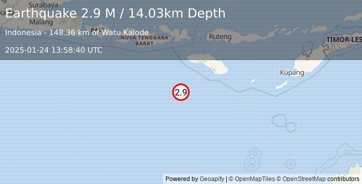 Earthquake South of Sumbawa, Indonesia (2.9 M) (2025-01-24 13:58:40 UTC)