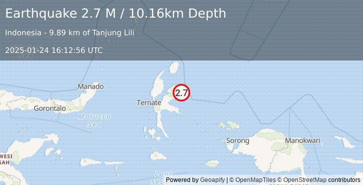 Earthquake Halmahera, Indonesia (2.7 M) (2025-01-24 16:12:56 UTC)