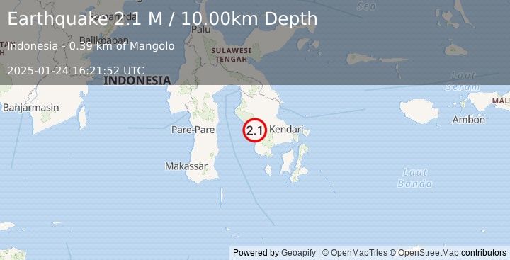 Earthquake Sulawesi, Indonesia (2.1 M) (2025-01-24 16:21:52 UTC)