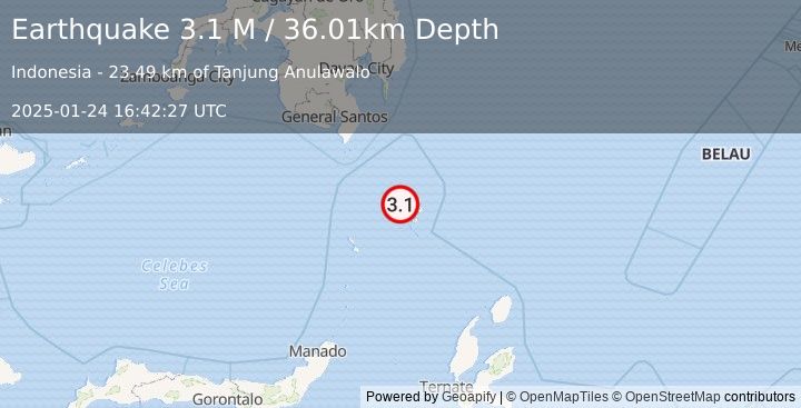 Earthquake Talaud Islands, Indonesia (3.1 M) (2025-01-24 16:42:27 UTC)