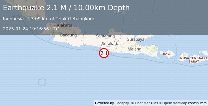 Earthquake Java, Indonesia (2.1 M) (2025-01-24 19:16:56 UTC)