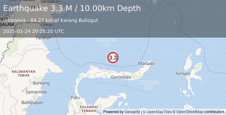 Earthquake Minahassa Peninsula, Sulawesi (3.3 M) (2025-01-24 20:25:20 UTC)