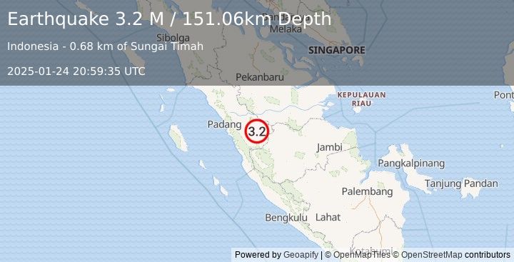 Earthquake Southern Sumatra, Indonesia (3.2 M) (2025-01-24 20:59:35 UTC)