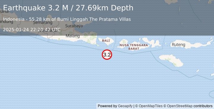 Earthquake South of Bali, Indonesia (3.2 M) (2025-01-24 22:20:42 UTC)