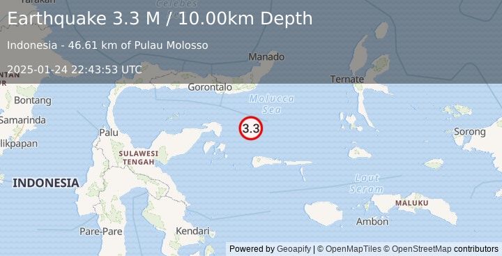 Earthquake Southern Molucca Sea (3.3 M) (2025-01-24 22:43:53 UTC)