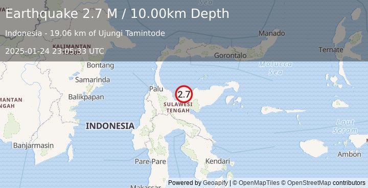 Earthquake Sulawesi, Indonesia (2.7 M) (2025-01-24 23:05:33 UTC)