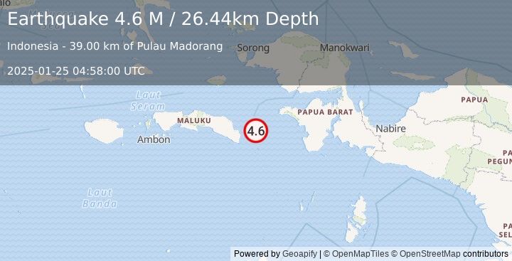 Earthquake West Papua Region, Indonesia (4.6 M) (2025-01-25 04:58:00 UTC)