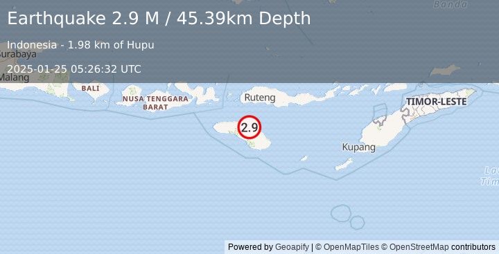 Earthquake Sumba Region, Indonesia (2.9 M) (2025-01-25 05:26:32 UTC)