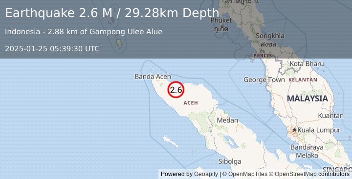 Earthquake Northern Sumatra, Indonesia (2.6 M) (2025-01-25 05:39:30 UTC)