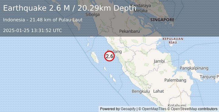 Earthquake Southern Sumatra, Indonesia (2.6 M) (2025-01-25 13:31:52 UTC)