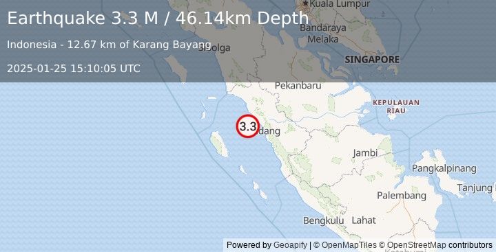 Earthquake Southern Sumatra, Indonesia (3.3 M) (2025-01-25 15:10:05 UTC)