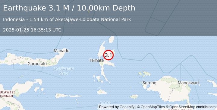 Earthquake Halmahera, Indonesia (3.1 M) (2025-01-25 16:35:13 UTC)