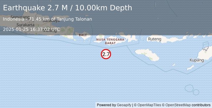 Earthquake Sumbawa Region, Indonesia (2.7 M) (2025-01-25 16:37:02 UTC)