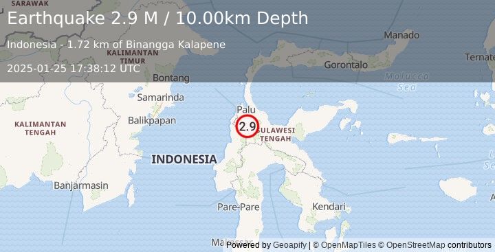 Earthquake Sulawesi, Indonesia (2.9 M) (2025-01-25 17:38:12 UTC)