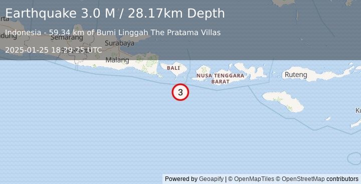 Earthquake South of Bali, Indonesia (3.0 M) (2025-01-25 18:29:25 UTC)