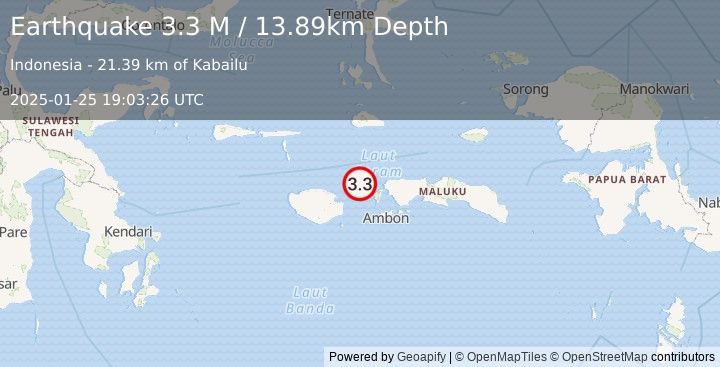 Earthquake Ceram Sea (3.3 M) (2025-01-25 19:03:26 UTC)