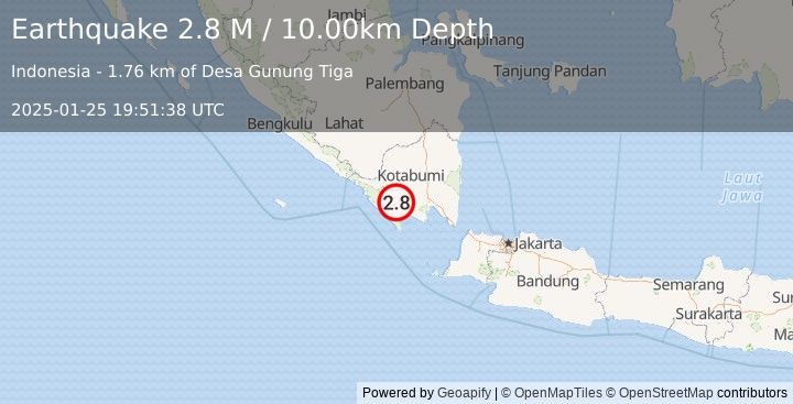 Earthquake Southern Sumatra, Indonesia (2.8 M) (2025-01-25 19:51:38 UTC)