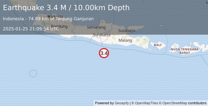 Earthquake Java, Indonesia (3.4 M) (2025-01-25 21:09:54 UTC)