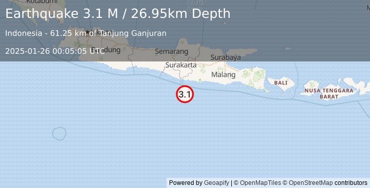 Earthquake Java, Indonesia (3.1 M) (2025-01-26 00:05:05 UTC)