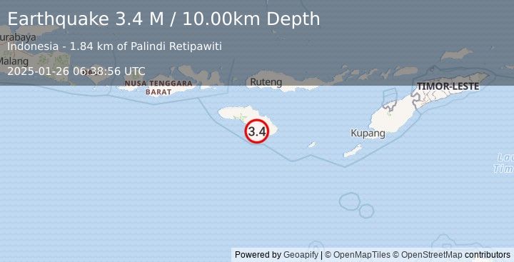 Earthquake Sumba Region, Indonesia (3.4 M) (2025-01-26 06:38:56 UTC)