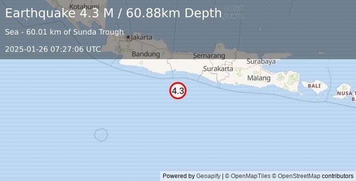 Earthquake Java, Indonesia (4.3 M) (2025-01-26 07:27:06 UTC)