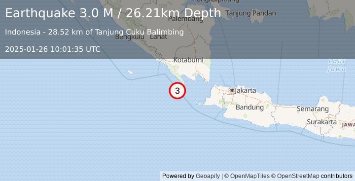 Earthquake Sunda Strait, Indonesia (3.0 M) (2025-01-26 10:01:35 UTC)