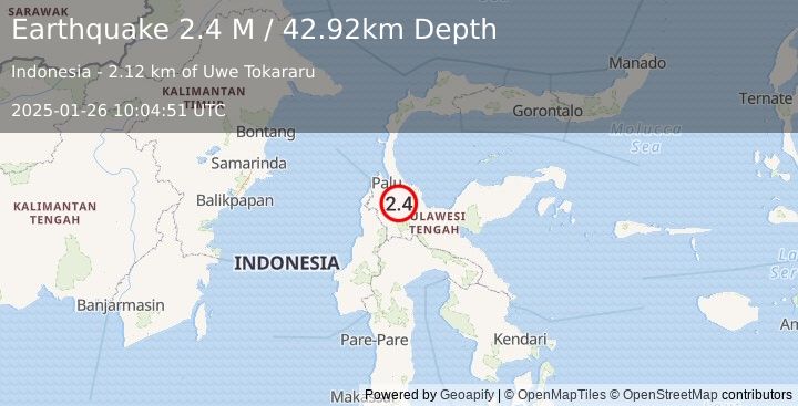 Earthquake Sulawesi, Indonesia (2.4 M) (2025-01-26 10:04:51 UTC)