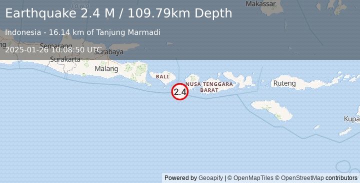 Earthquake South of Bali, Indonesia (2.8 M) (2025-01-26 10:08:47 UTC)