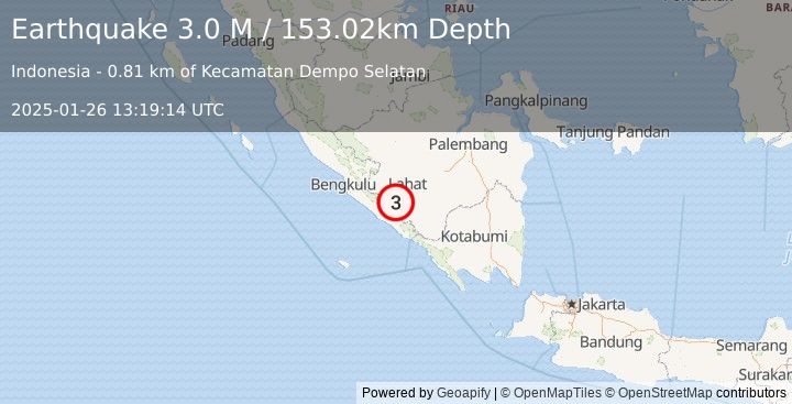 Earthquake Southern Sumatra, Indonesia (3.6 M) (2025-01-26 13:19:12 UTC)