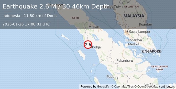 Earthquake Northern Sumatra, Indonesia (2.6 M) (2025-01-26 17:00:01 UTC)