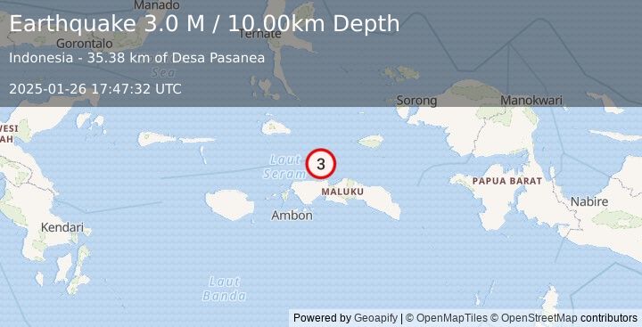 Earthquake Ceram Sea (3.0 M) (2025-01-26 17:47:32 UTC)