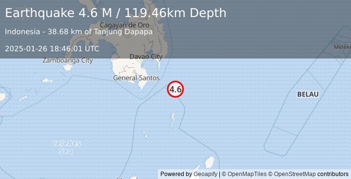 Earthquake Mindanao, Philippines (4.6 M) (2025-01-26 18:46:01 UTC)