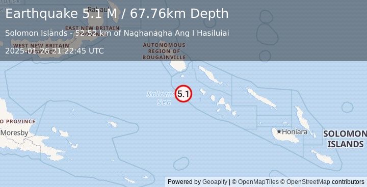 Earthquake Solomon Islands (5.1 M) (2025-01-26 21:22:45 UTC)