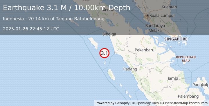 Earthquake Northern Sumatra, Indonesia (3.1 M) (2025-01-26 22:45:12 UTC)