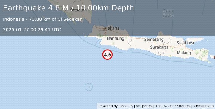 Earthquake Java, Indonesia (4.7 M) (2025-01-27 00:29:44 UTC)