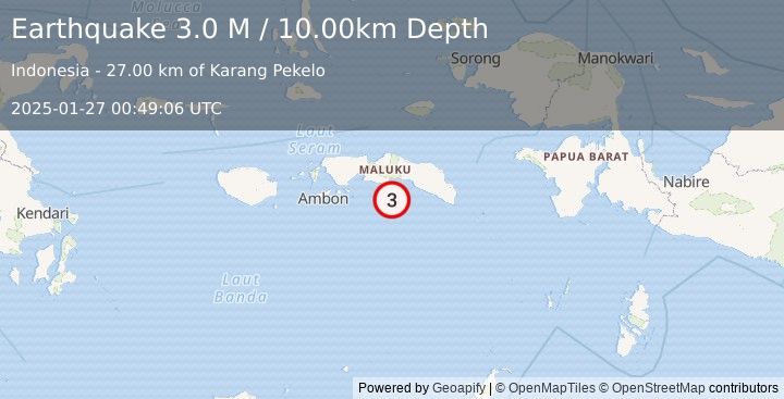 Earthquake Seram, Indonesia (3.0 M) (2025-01-27 00:49:06 UTC)