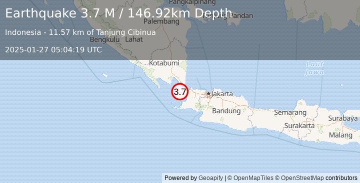 Earthquake Sunda Strait, Indonesia (3.7 M) (2025-01-27 05:04:19 UTC)