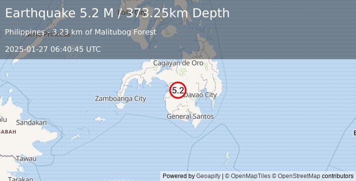 Earthquake Mindanao, Philippines (4.8 M) (2025-01-27 06:40:42 UTC)