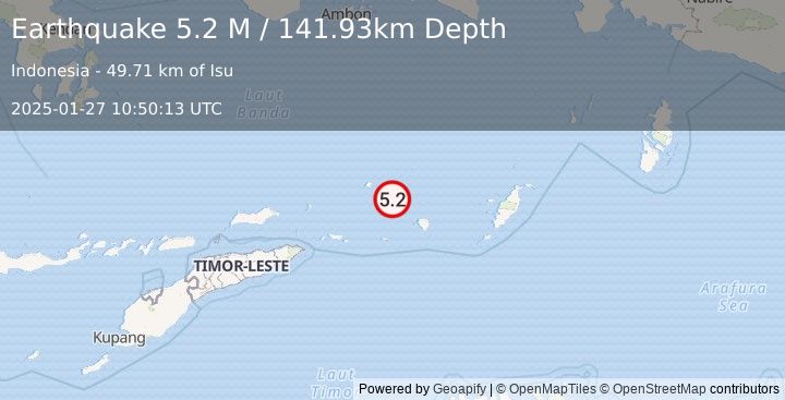 Earthquake Banda Sea (5.2 M) (2025-01-27 10:50:12 UTC)